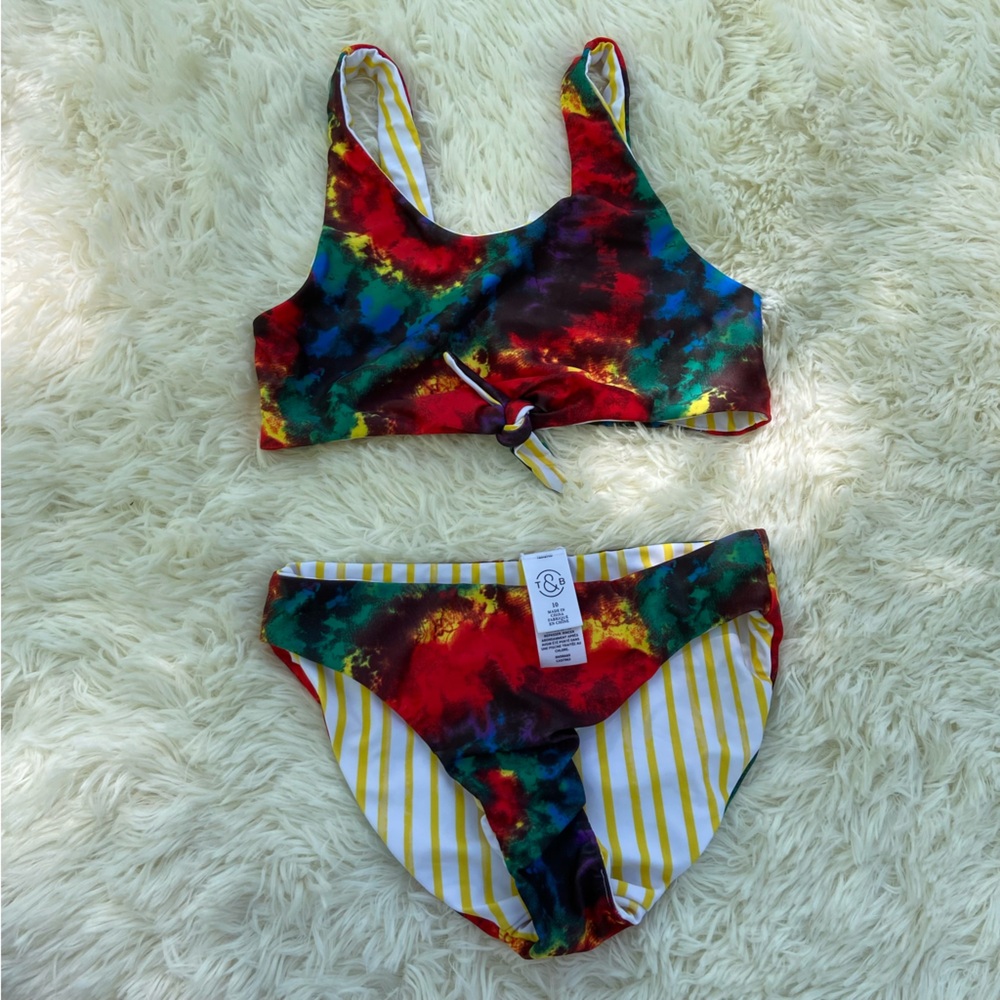 Treasure & Bond Colorful Tie-Dye reversible Bikini Set. Girls size 10.